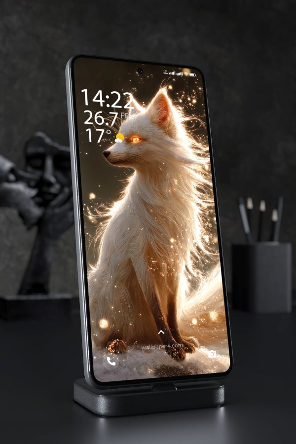 Mobile Wallpaper 6214 - Mystical White Fox With Golden Light Aura