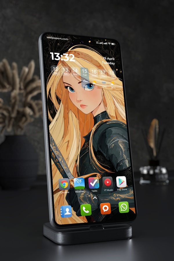 Phone Wallpaper 6226 - Fantasy Warrior Girl with Golden Hair Art