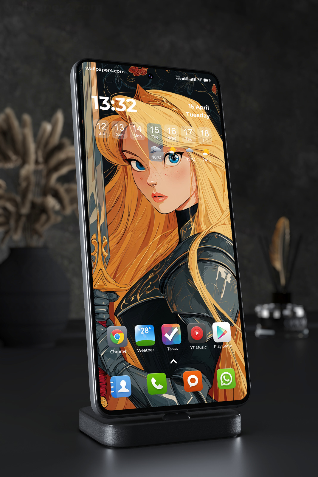 Mobile Wallpaper 6226 - Fantasy Warrior Girl with Golden Hair Art
