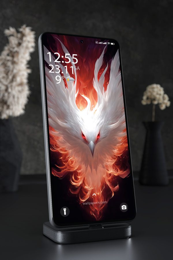Phone Wallpaper 6243 - Mystical White Phoenix in Flames Art