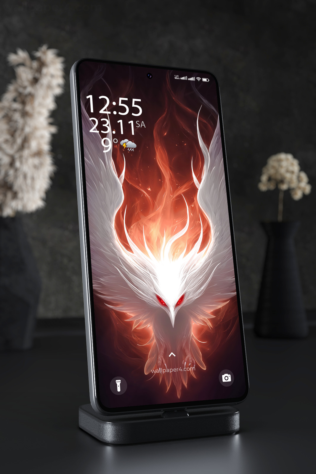 Mobile Wallpaper 6243 - Mystical White Phoenix in Flames Art