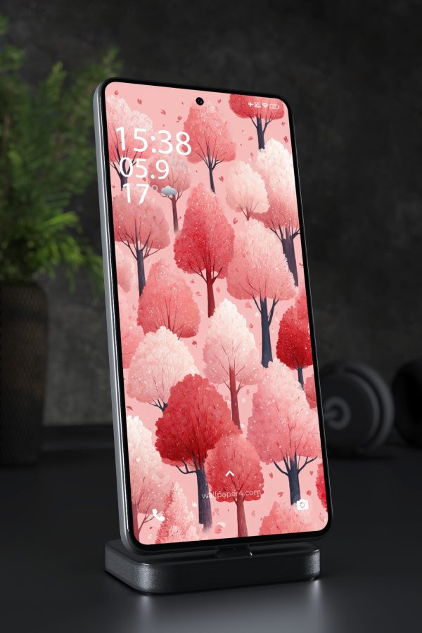 Phone Wallpaper 6247 - Pink Forest Trees Aesthetic Mobile Background