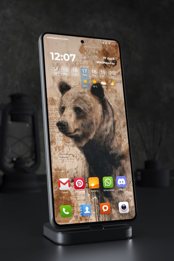 Phone Wallpaper 6251 - Vintage Bear Sketch on Antique Paper