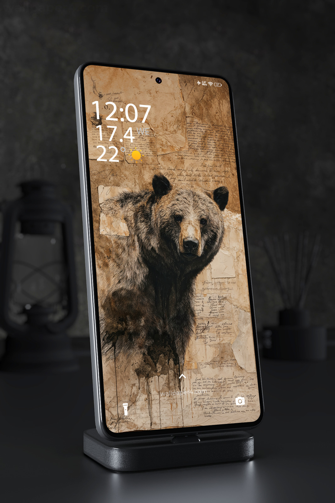 Mobile Wallpaper 6251 - Vintage Bear Sketch on Antique Paper