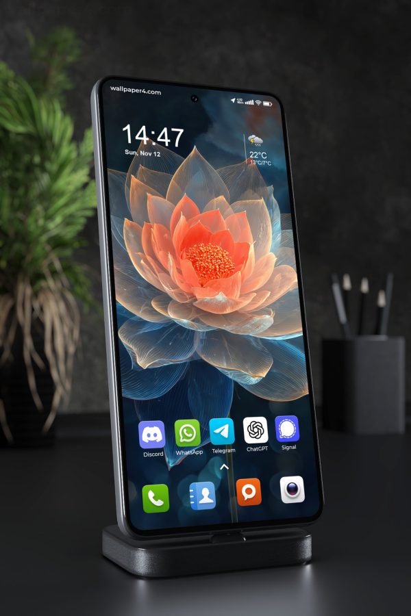 Phone Wallpaper 6259 - Elegant Lotus Flower with Abstract Blue Petals