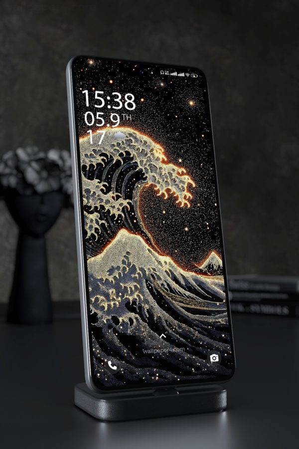 Phone Wallpaper 6267 - Golden Cosmic Wave in Starry Space