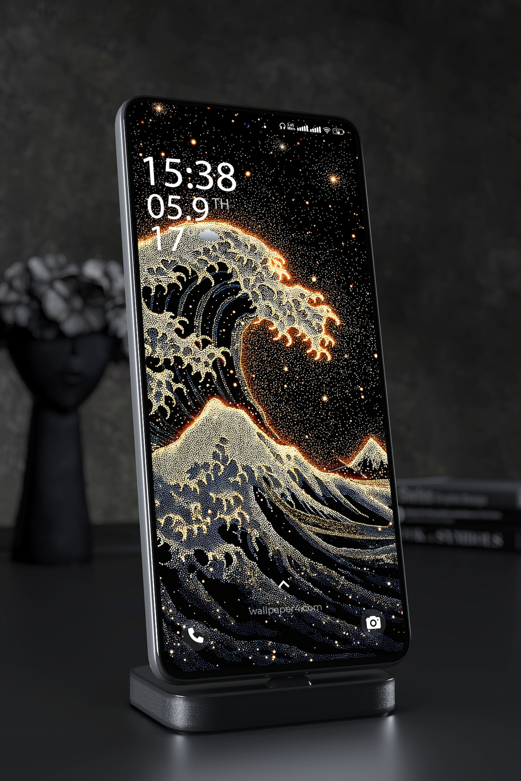 Phone Wallpaper 6267 - Golden Cosmic Wave in Starry Space