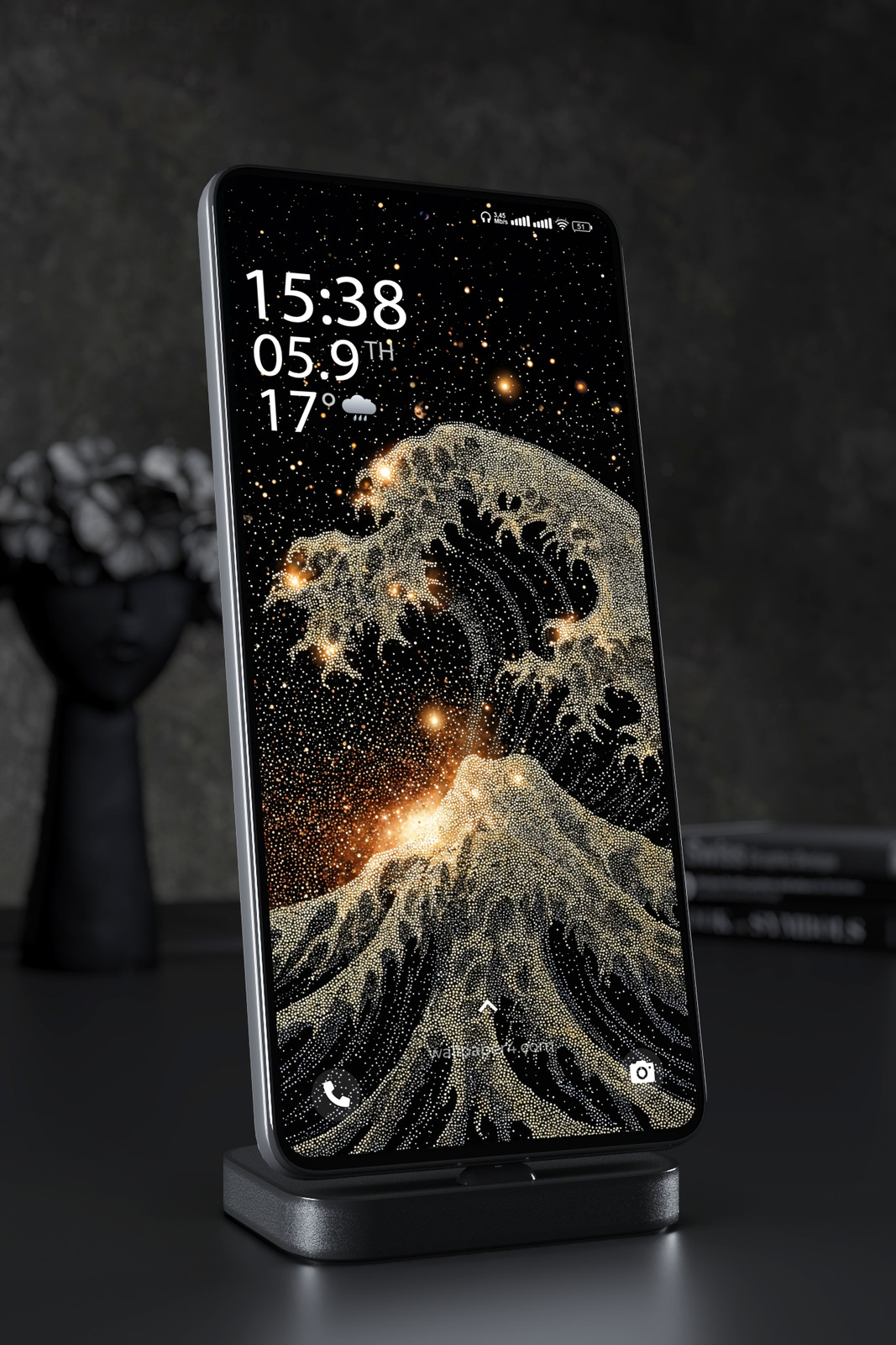 Mobile Wallpaper 6267 - Golden Cosmic Wave in Starry Space