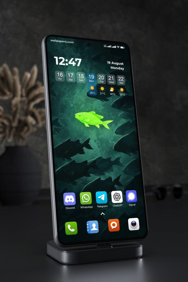 Mobile Wallpaper 6277 - Neon Green Fish in Deep Ocean Shadows