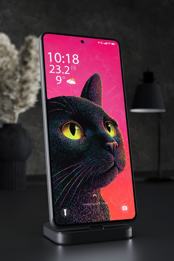 Phone Wallpaper 6280 - Neon Black Cat Abstract Art
