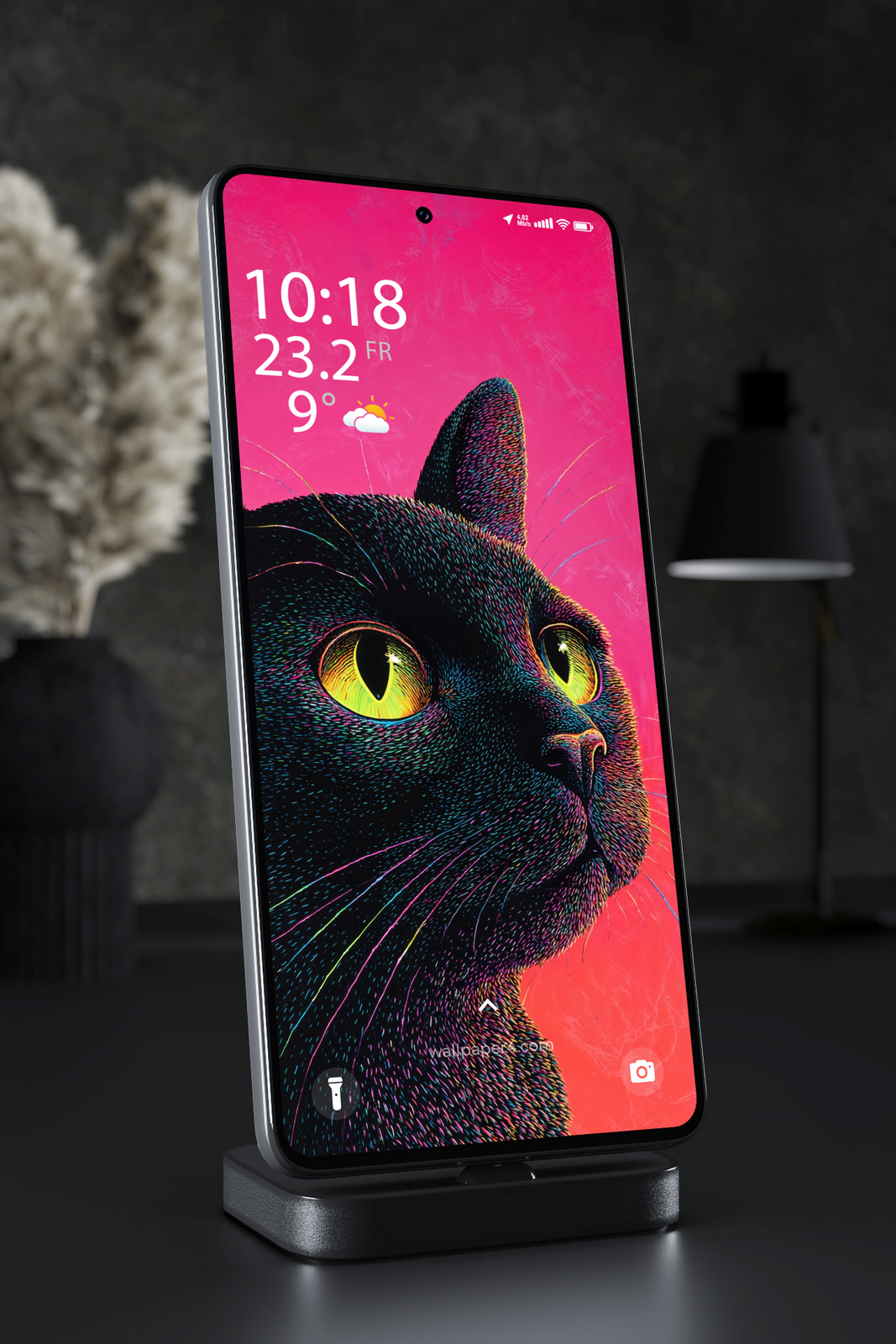 Phone Wallpaper 6280 - Neon Black Cat Abstract Art