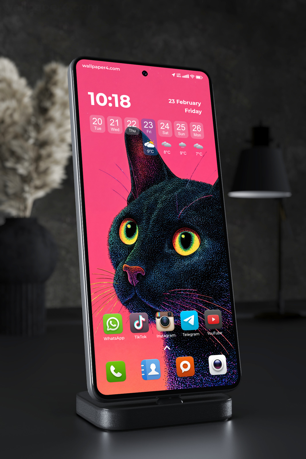 Mobile Wallpaper 6280 - Neon Black Cat Abstract Art