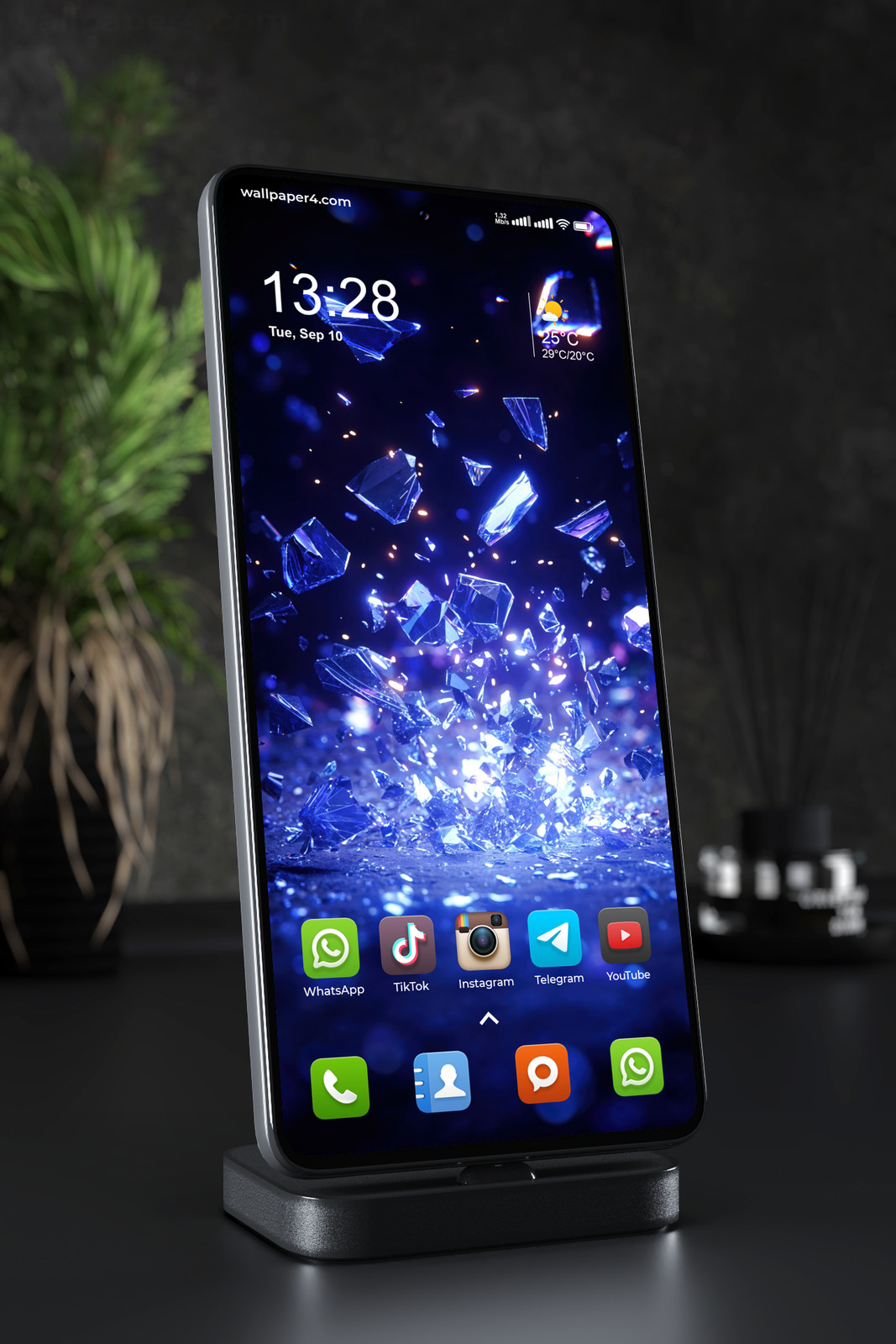 Mobile Wallpaper 6310 - Blue Crystal Shards Abstract Explosion Art