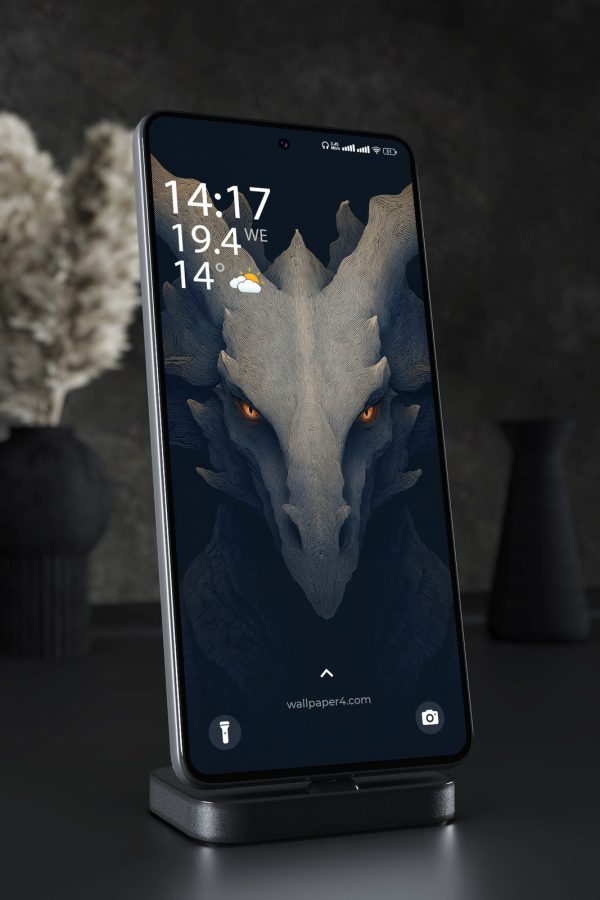 Phone Wallpaper 6333 - Dark Dragon Line Art Fantasy Design