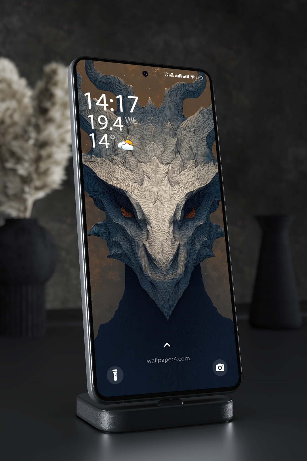 Mobile Wallpaper 6333 - Dark Dragon Line Art Fantasy Design