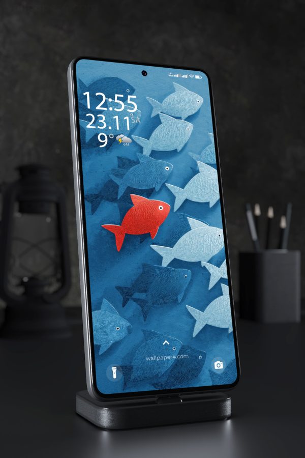 Phone Wallpaper 6354 - Red Fish in Blue Ocean Art Wallpaper