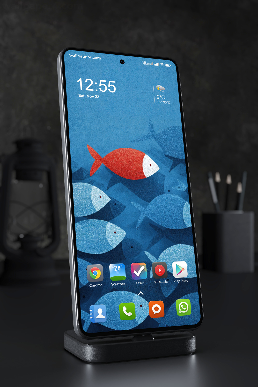 Mobile Wallpaper 6354 - Red Fish in Blue Ocean Art Wallpaper