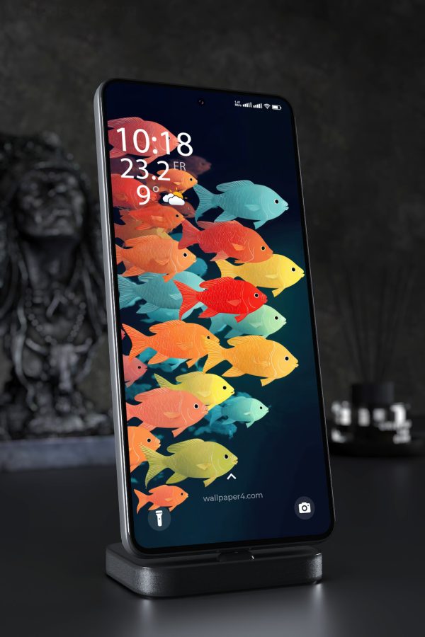 Phone Wallpaper 6359 - Colorful Fish Pattern on Dark Background