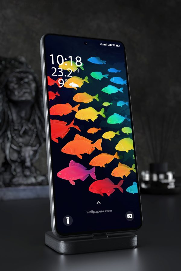 Mobile Wallpaper 6359 - Colorful Fish Pattern on Dark Background