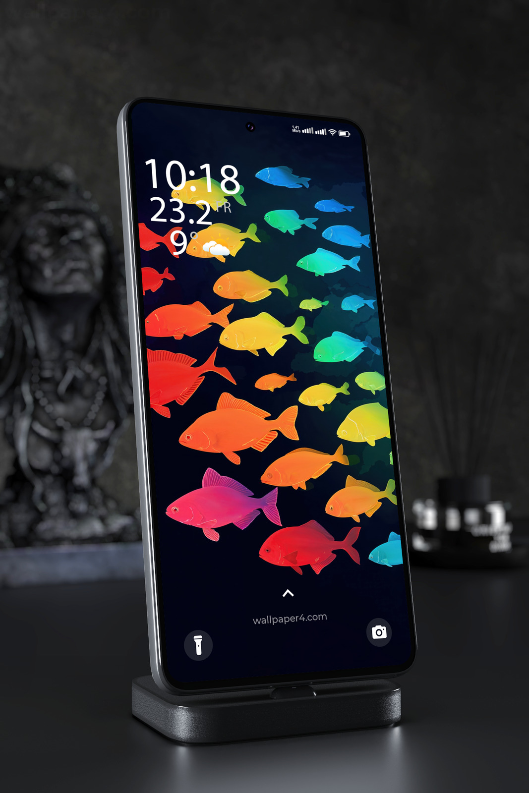Mobile Wallpaper 6359 - Colorful Fish Pattern on Dark Background