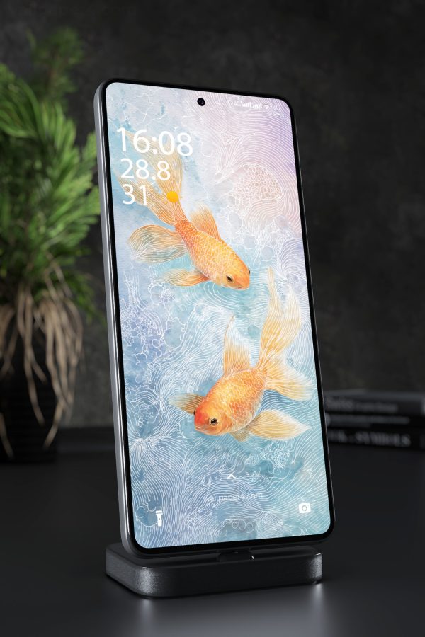 Phone Wallpaper 6363 - Golden Fish Art in Ocean Waves