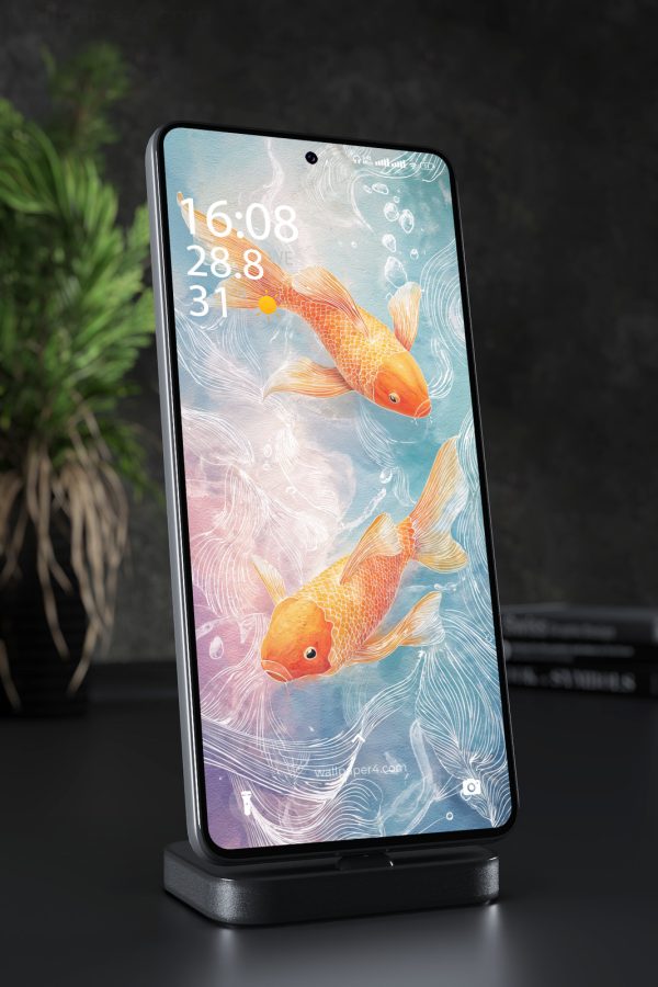 Mobile Wallpaper 6363 - Golden Fish Art in Ocean Waves