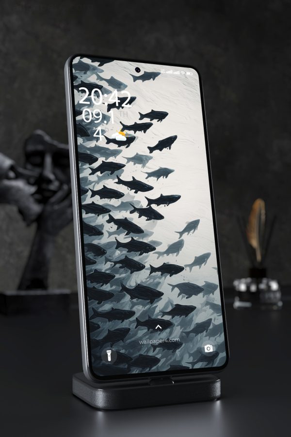 Phone Wallpaper 6367 - Dark Whale Silhouettes in Ocean Waves