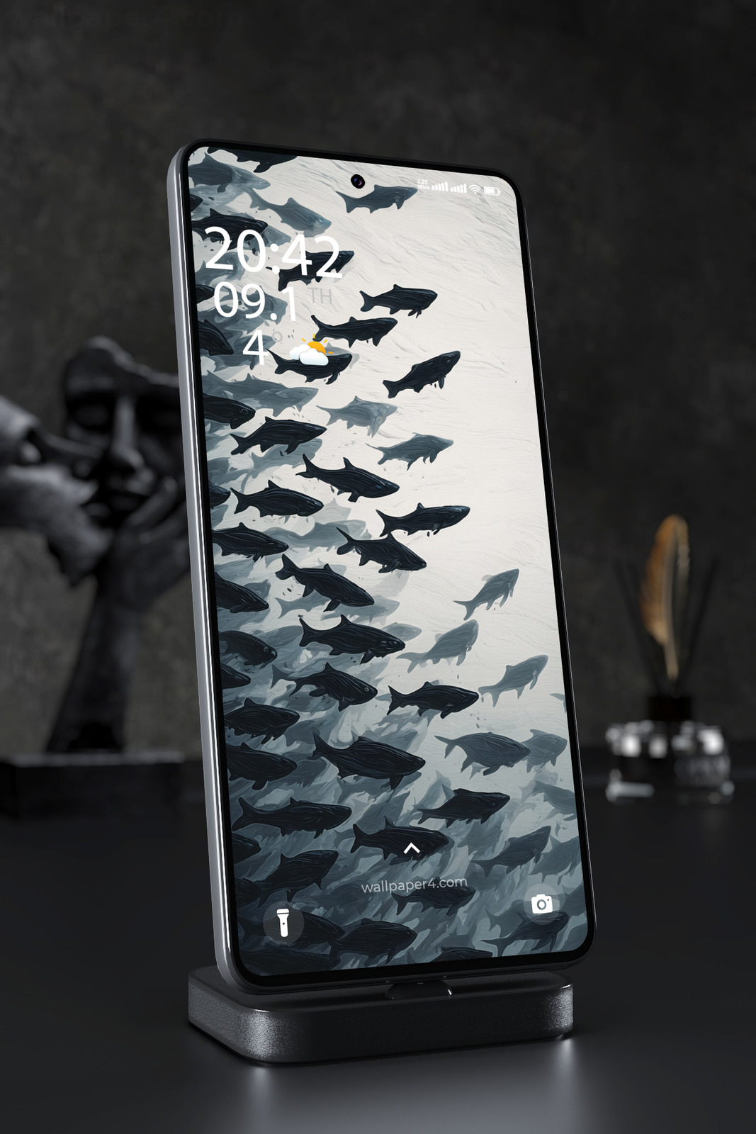 Phone Wallpaper 6367 - Dark Whale Silhouettes in Ocean Waves