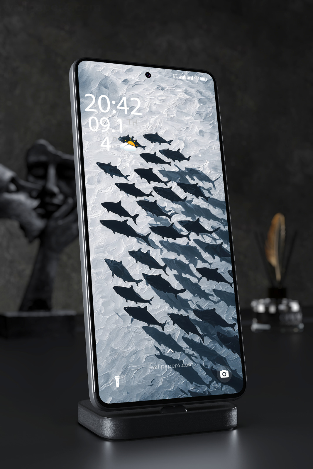 Mobile Wallpaper 6367 - Dark Whale Silhouettes in Ocean Waves