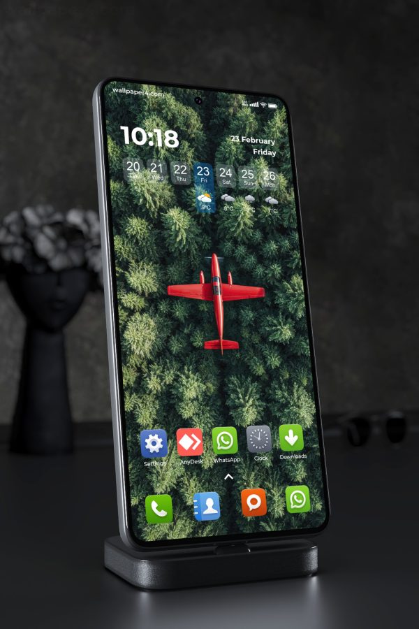 Phone Wallpaper 6371 - Red Airplane Flying Over Dense Green Forest