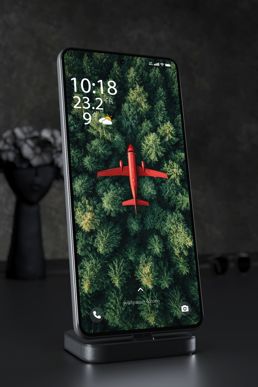 Mobile Wallpaper 6371 - Red Airplane Flying Over Dense Green Forest
