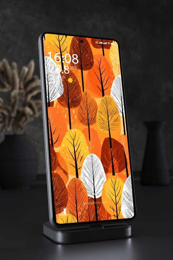 Phone Wallpaper 6379 - Abstract Autumn Forest Trees in Warm Colors