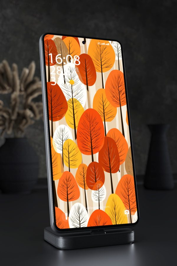 Mobile Wallpaper 6379 - Abstract Autumn Forest Trees in Warm Colors