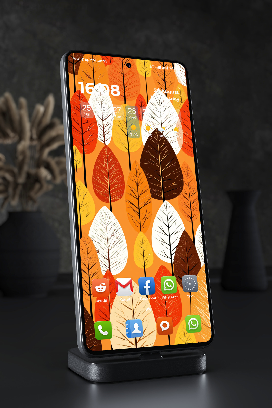 Mobile Wallpaper 6379 - Abstract Autumn Forest Trees in Warm Colors