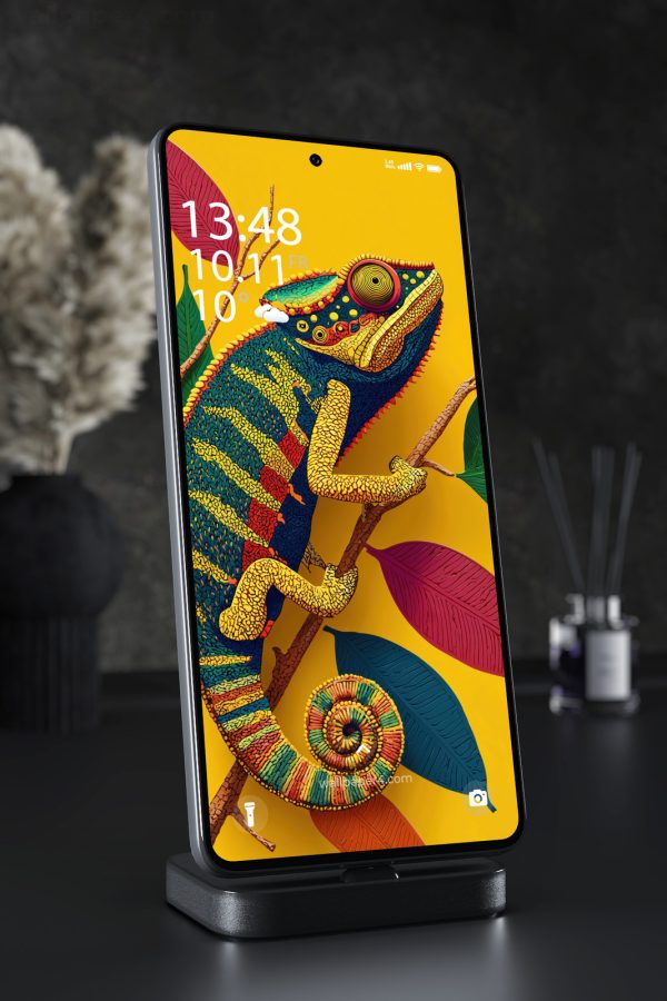 Phone Wallpaper 6383 - Colorful Chameleon Art on Yellow Background