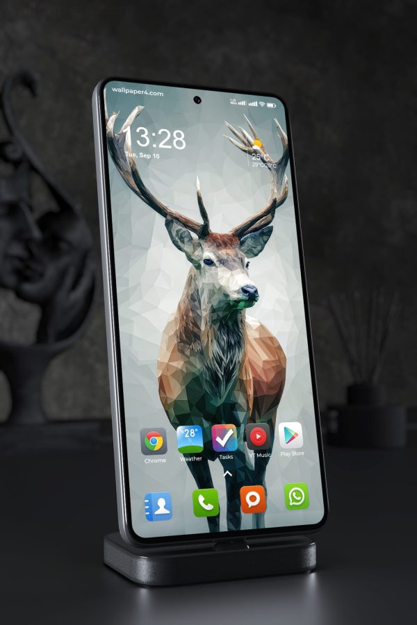 Phone Wallpaper 6386 - Low Poly Deer Portrait in Minimal Style