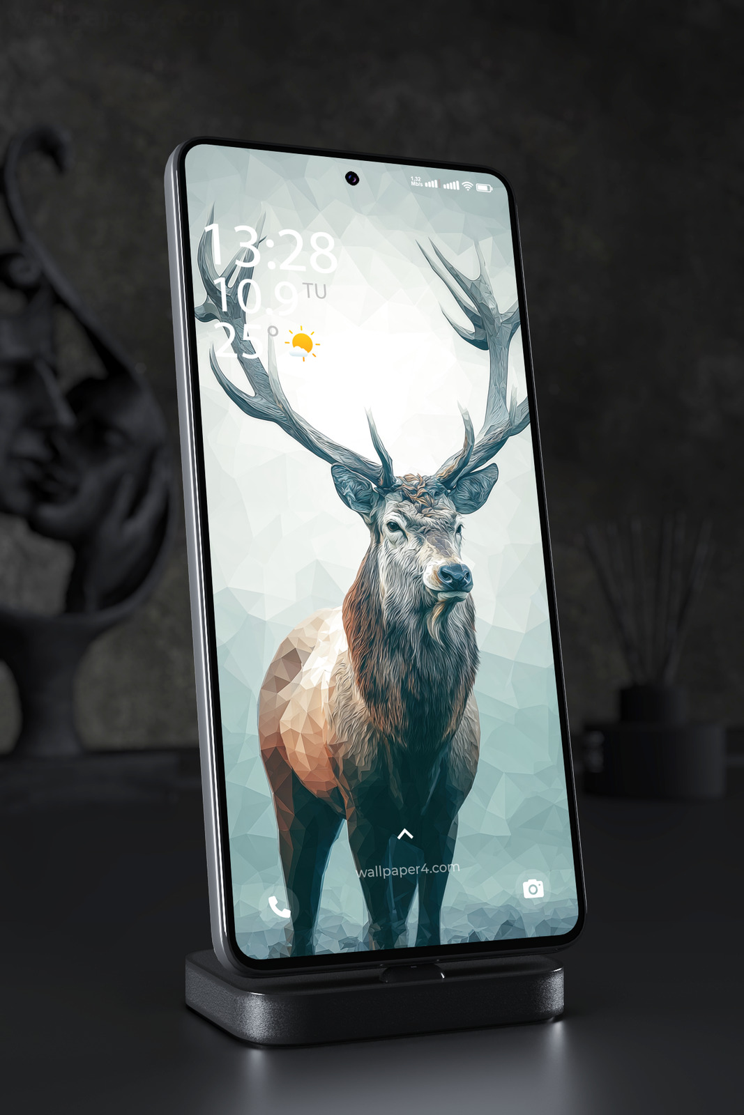 Mobile Wallpaper 6386 - Low Poly Deer Portrait in Minimal Style