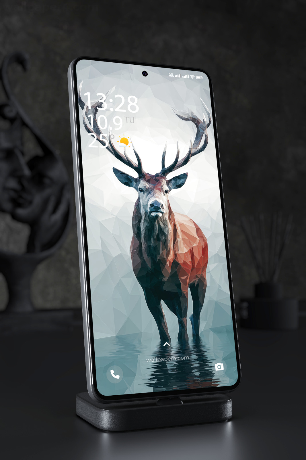Mobile Wallpaper 6386 - Low Poly Deer Portrait in Minimal Style