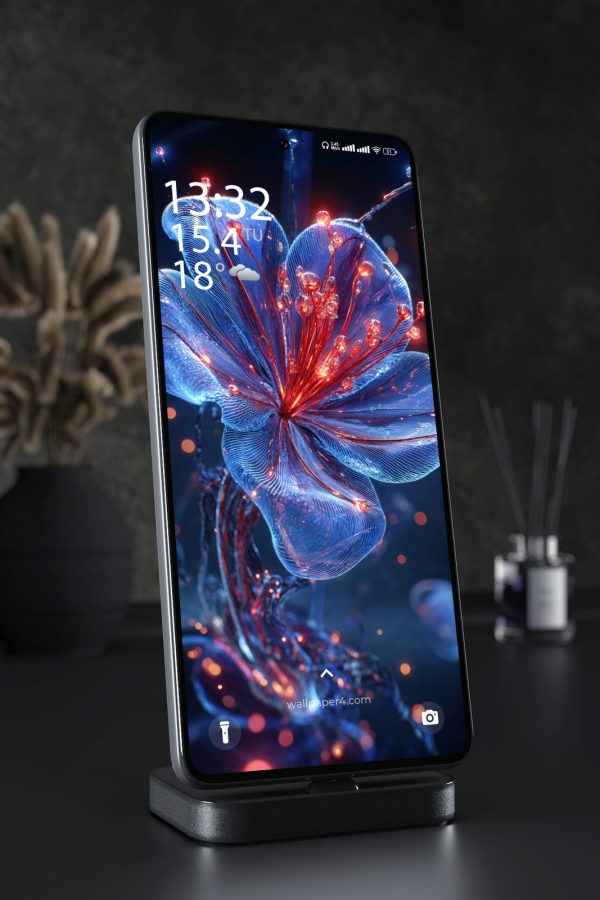 Phone Wallpaper 6449 - Futuristic Blue Glowing Flower Art
