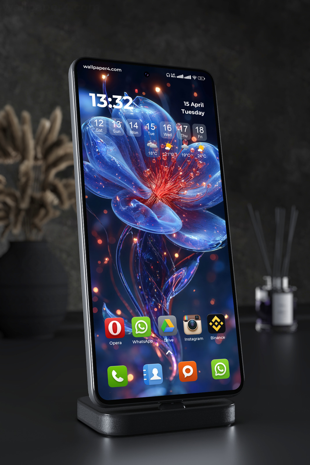 Mobile Wallpaper 6449 - Futuristic Blue Glowing Flower Art