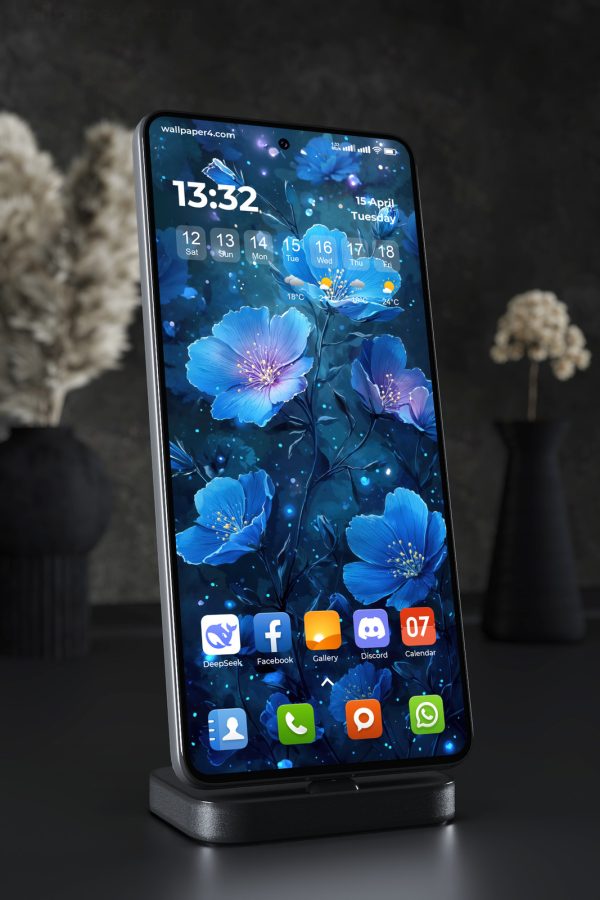 Phone Wallpaper 6455 - Blue Fantasy Flowers in Night Garden