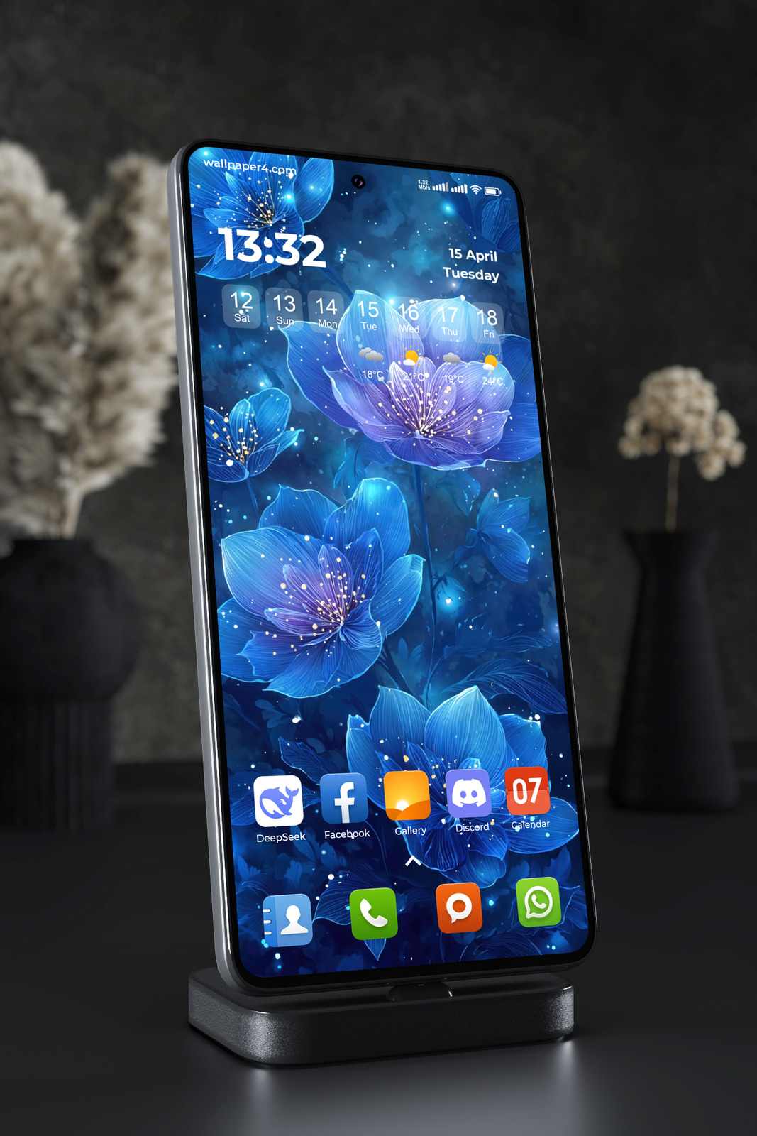 Mobile Wallpaper 6455 - Blue Fantasy Flowers in Night Garden
