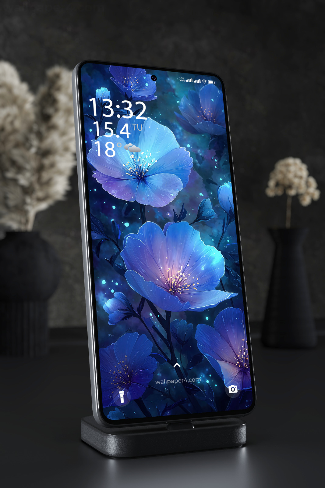 Mobile Wallpaper 6455 - Blue Fantasy Flowers in Night Garden