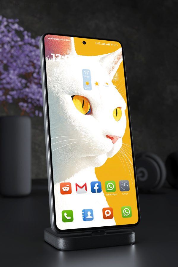 Phone Wallpaper 6460 - White Cat Portrait with Golden Eyes Art