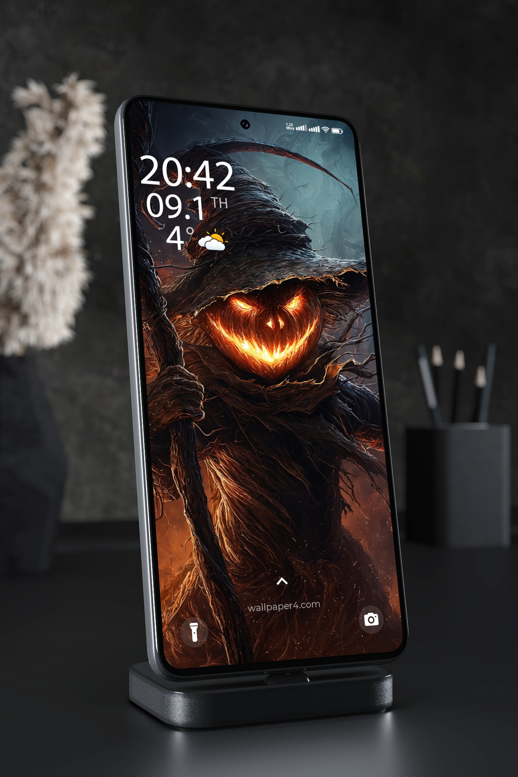 Phone Wallpaper 6469 - Dark Halloween Pumpkin Wizard Fantasy Art