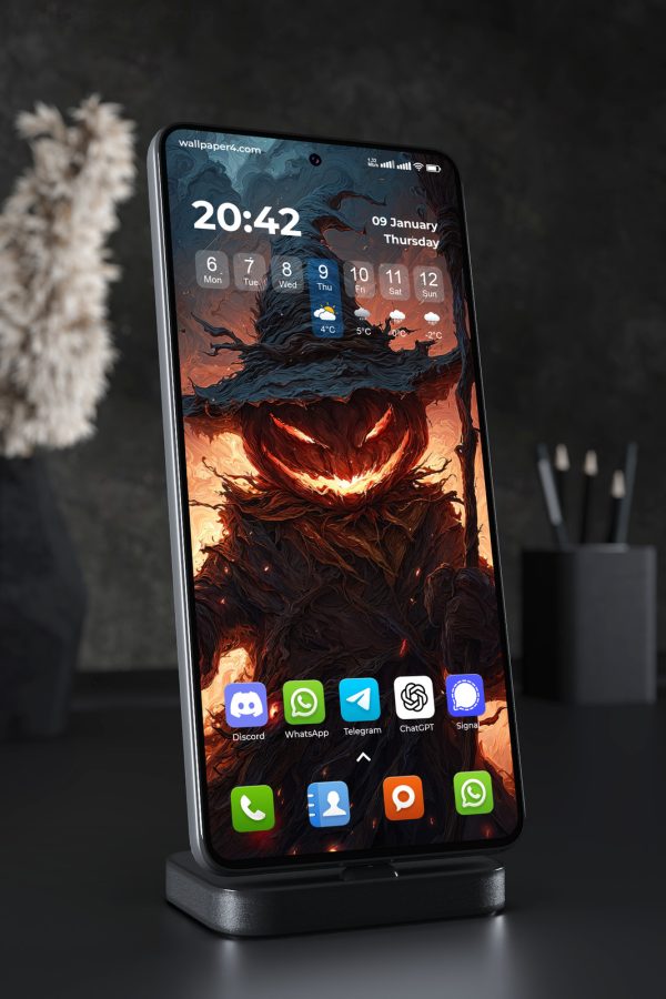 Mobile Wallpaper 6469 - Dark Halloween Pumpkin Wizard Fantasy Art