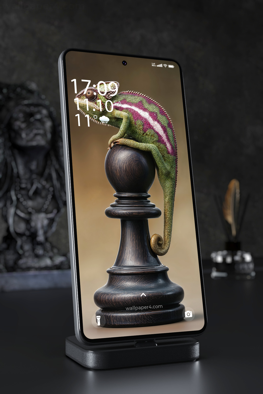 Mobile Wallpaper 6482 - Chameleon on Chess Piece Artistic Wallpaper