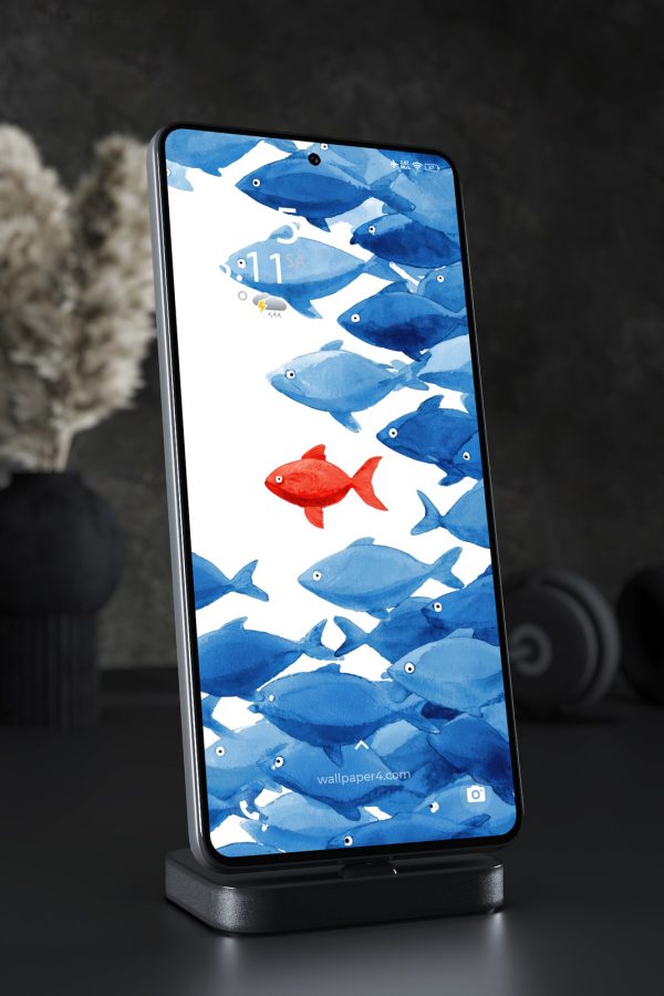 Phone Wallpaper 6508 - Blue Ocean Fish Watercolor Art Wallpaper