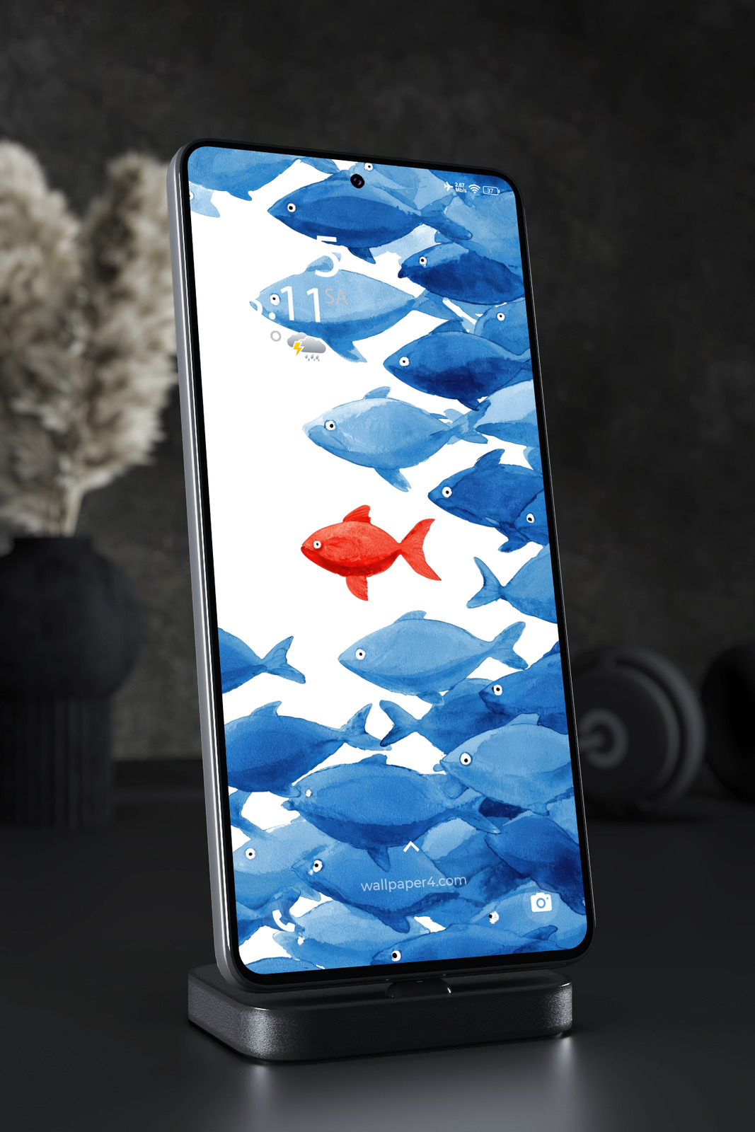 Phone Wallpaper 6508 - Blue Ocean Fish Watercolor Art Wallpaper