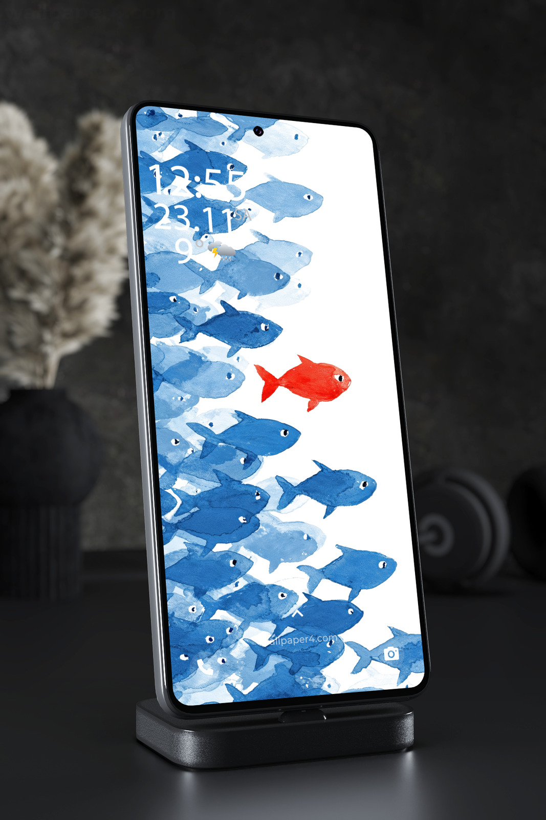 Mobile Wallpaper 6508 - Blue Ocean Fish Watercolor Art Wallpaper